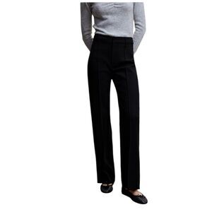 MNG Black Straight Leg Trousers Small High Waist Slit Hem Work Pants